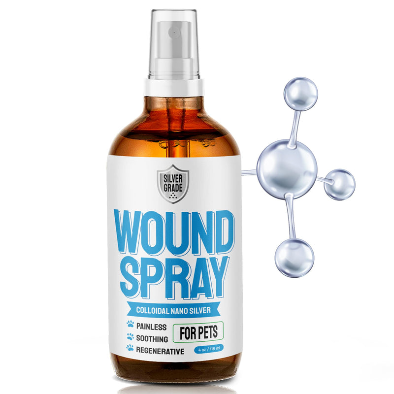 SILVER GRADE Wound Spray Hot Spot Treatment for Dogs, Cats, Pets – Better Use with a Dog Cone – Help with Itching, Irritation, Scratches, Rashes, Bites – Safe Composition – 3 Oz White with blue elements