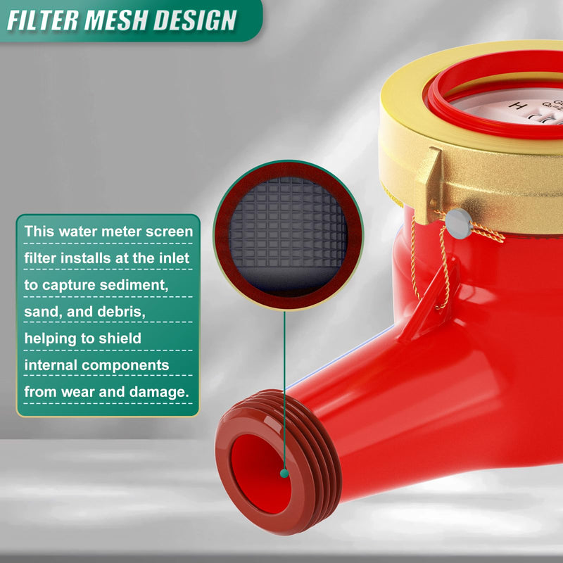 Hot Water Meter, 3/4" NPT Thread Couplings, with Brass Coupling Pipe Fitting, Horizontal Install, for use in Home hot Water Systems