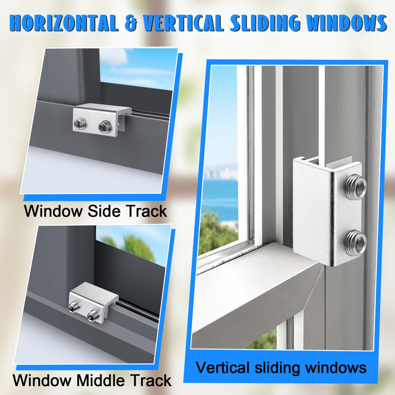 Sliding Window Locks (2 Pack), Window Locks for Up and Down Windows and Horizontal Windows, Window Security Bars, Window Security Lock with Key，Adjustable Security Window Locks (Silver) Silver 2