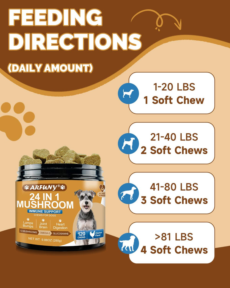 2-Pack Mushroom Supplement for Dogs - Turkey Tail Mushroom for Dogs Lumps, Bumps, Gut, Skin, Joint, Immune Health - 13 Organic Mushrooms Turkey Tail, Reishi, Lions Mane, Glucosamine, MSM, Vitamins 2 Packs