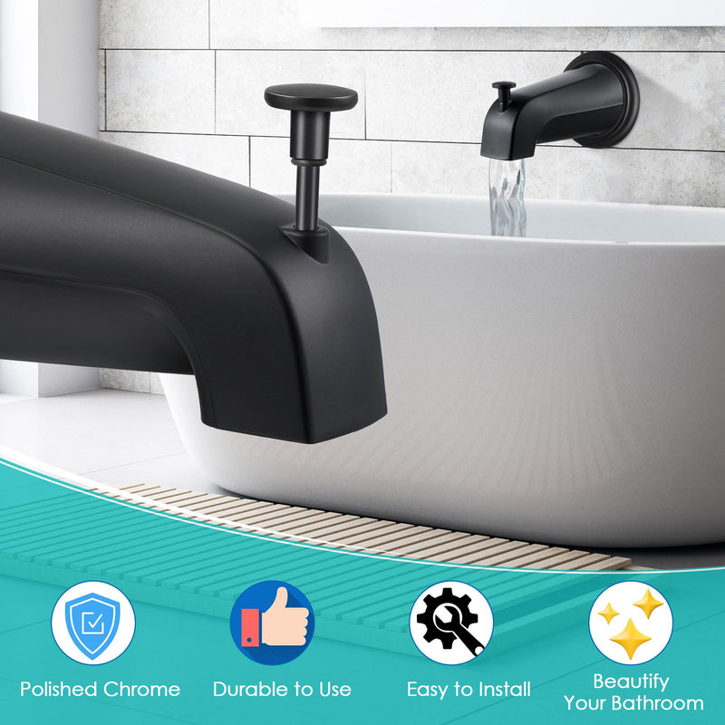 Enhon Universal Bathroom Tub Spout with Metal Tub Spout Cover Ring, 5 1/4 Inches Reach Wall Front Mount Tub Spout with Shower Diverter 1/2'' IPS Inside Thread Bathtub Faucet Spout (Matte Black) Matte Black