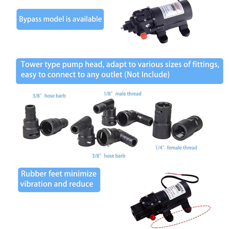 FL-2202 Diaphragm Water Pressure Pump for Caravan/RV/Boat/Marine 12V DC 1.1 GPM 35 PSI,Self-Priming Adjustable Pressure Switch 35 PSI without faucet