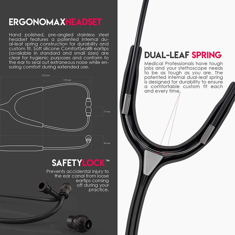 MDF Instruments, MD One Stainless Steel Stethoscope, Adult, Black Tube, Black Chestpieces-Headset, MDF777BO All Black