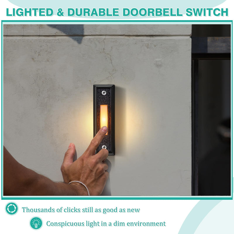 Wired Doorbell Chime with 2 Lighted Push Buttons, 16V 10VA Two Sounds Front and Rear Door Chime Kit for Home Wall Inside, Compatible with Most Brand Doorbells (Black, White, Yellow) Black, White, Yellow