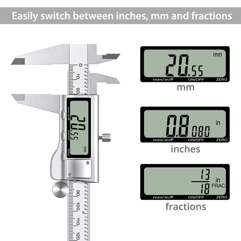 Proster Digital Vernier Caliper 6inch 150mm - Electronic Caliper Fraction/Inch/Metric Dial Caliper for Length Width Depth Inner Outer Diameter, with 32 Feeler Gauges 150 Mm/6 Inch