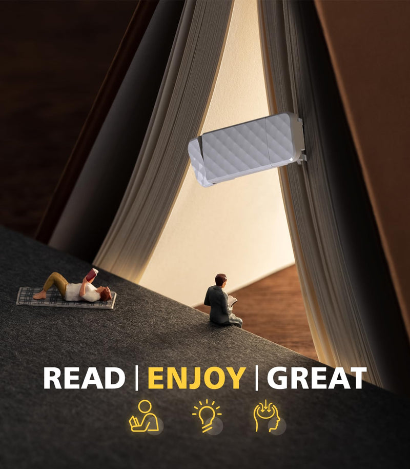 USB Rechargeable Book Light, Clip-on LED Bookmark Reading Light in Bed, 3 Amber Colors & 5 Brightness, Long Lasting, Perfect Gifts Stocking Stuffers for Book Lovers, Adults, Kids White