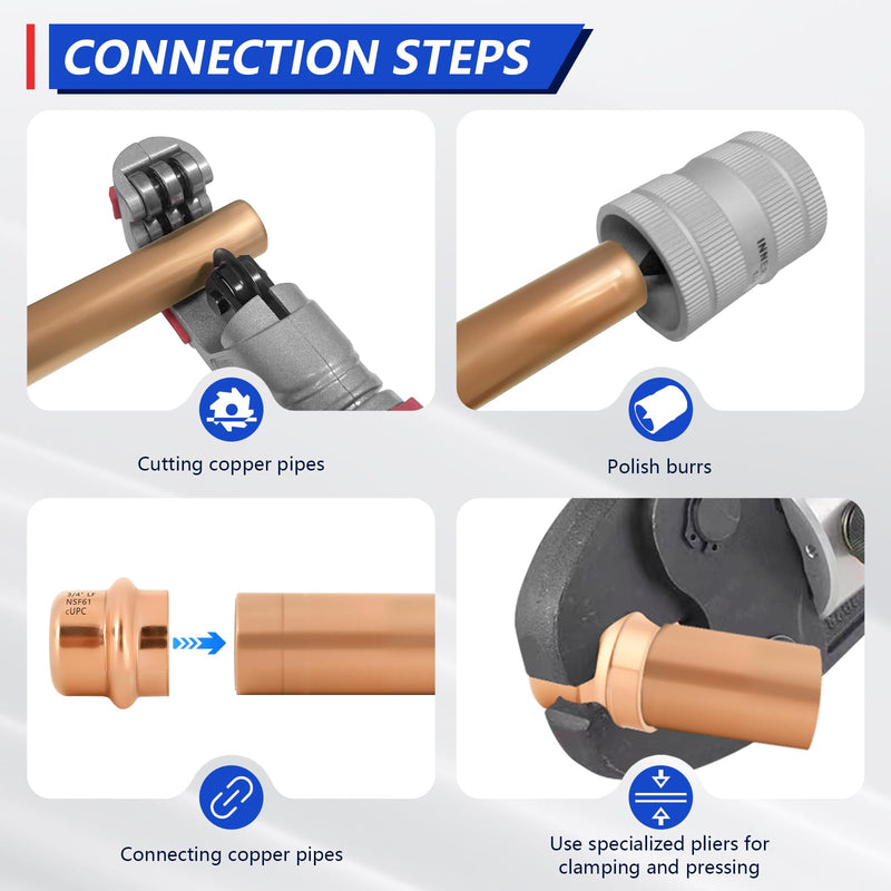 10-Pack YVSKM 3/4" Copper Press Cap, Lead-Free Copper Pipe Fitting End Cap for Press Plumbing Systems, Hot & Cold Water, Potable Water Applications 3/4 inch 10-pack