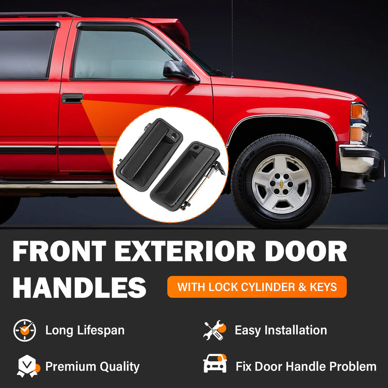 Yinlowa Front Exterior Door Handles with Lock Cylinder & Keys for 1988-2000 Chevy GMC C1500 C2500 C3500 K1500 K2500 K3500 Tahoe Suburban Yukon Escalade Pair Replaces 15742229 15742230 15032305 Front Left & Right (With Locks) Black