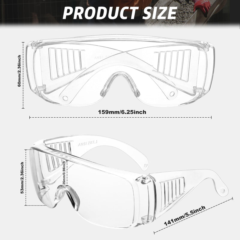 Safety Glasses Over Eyeglasses with Anti-Fog and Scratch Resistant ANSI Z87 Safety Goggles Over Glasses 177-12pc Clear