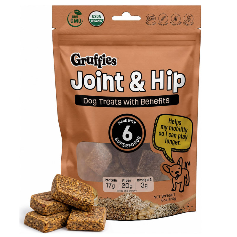 Gruffies Organic Hip & Joint Dog Treats – Natural Joint Supplement for Dogs with Turmeric & Ginger, Healthy Peanut Butter Treats for Mobility, Vet Approved, Non-GMO, Made in Canada, 6 oz (Pack of 1) 6 Ounce (Pack of 1)
