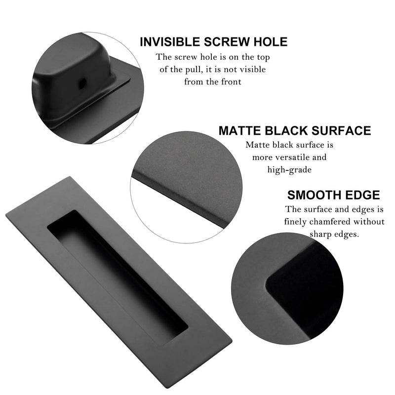 Cozy Tower 6 Inch Recessed Finger Pulls for Pocket and Sliding Doors, Closet Pulls and Handles - Matte Black Stainless Steel (2 Pack) Matte Black-2 Pack