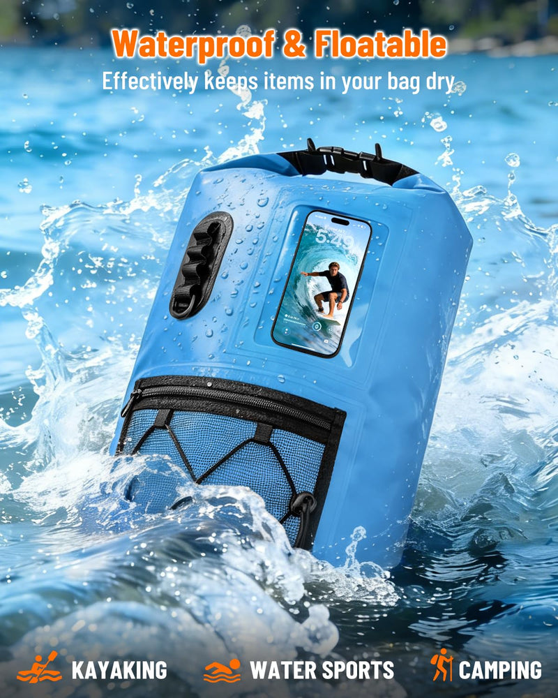 Waterproof Dry Bag, 20L/30L Roll Top Waterproof Backpack with Waterproof Phone Case, Heavy Duty Storage Bag for Women Men, for Travel, Kayaking, Boating, Rafting, Camping, Hiking & Beach Blue