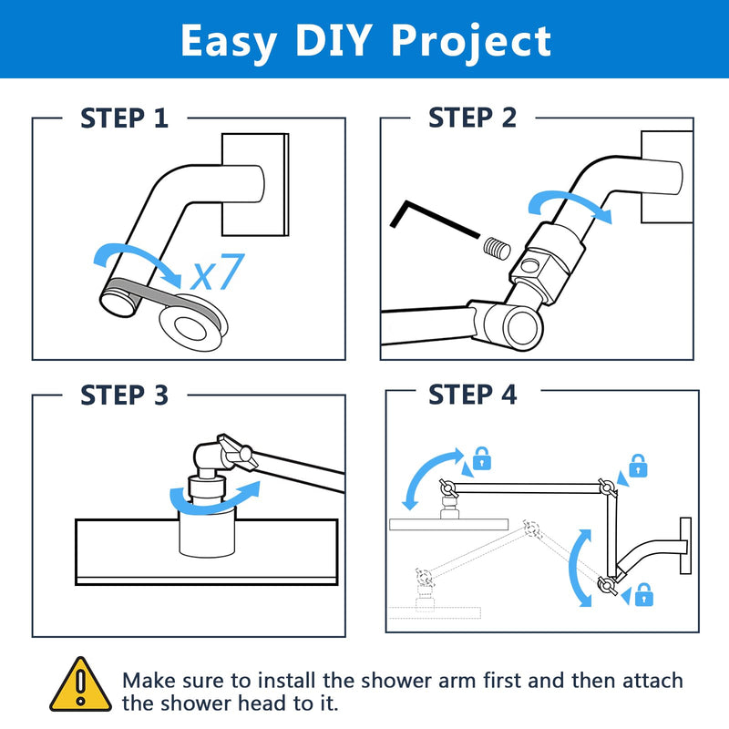 PDPBath Brass 16 Inch Shower Head Extension Arm, Upgrade Flexible Height & Angle Adjustable Shower Arm Extender with Lock Joints, for Fixed Shower Head & Handheld Shower Head, Chrome 6 Inch + 10 Inch
