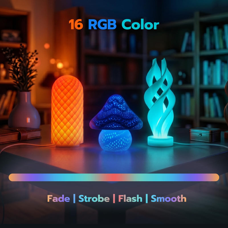 3D Printer LED Lamp Kit 001 with 24-Key Remote Control 16-Colors Changing | 3D Printer Light for Bambu Lab H2D/A1/A1mini/P1S/P1P/X1C, 5V USB Powered Maker's Supply Hardware Kit for MakerWorld（6 Sets） 6