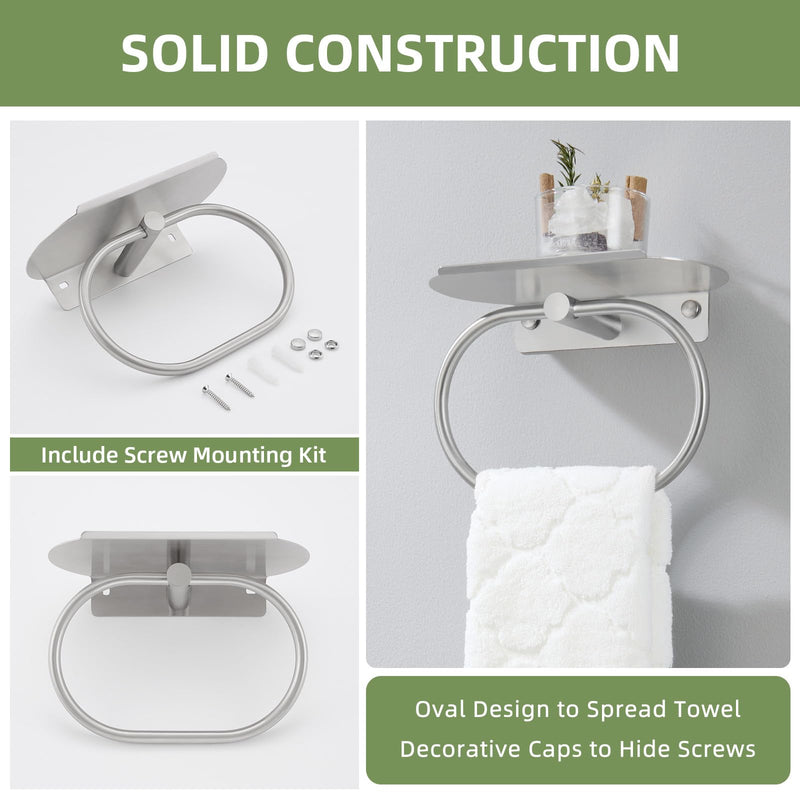 Angle Simple Hand Towel Ring Holder with Shelf for Bathroom Brushed Nickel | SUS304 Stainless Steel, Kitchen Towel Rack,Wall-Mounted