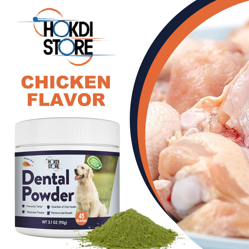 Dog Breath Freshener Dental Powder–Teeth Cleaning Powder for Dogs with Probiotics & Herbs–Plaque & Tartar Remover, Fresh Breath Remedy & Oral Care-Chicken Flavor-45 Scoops (Pack of 1)