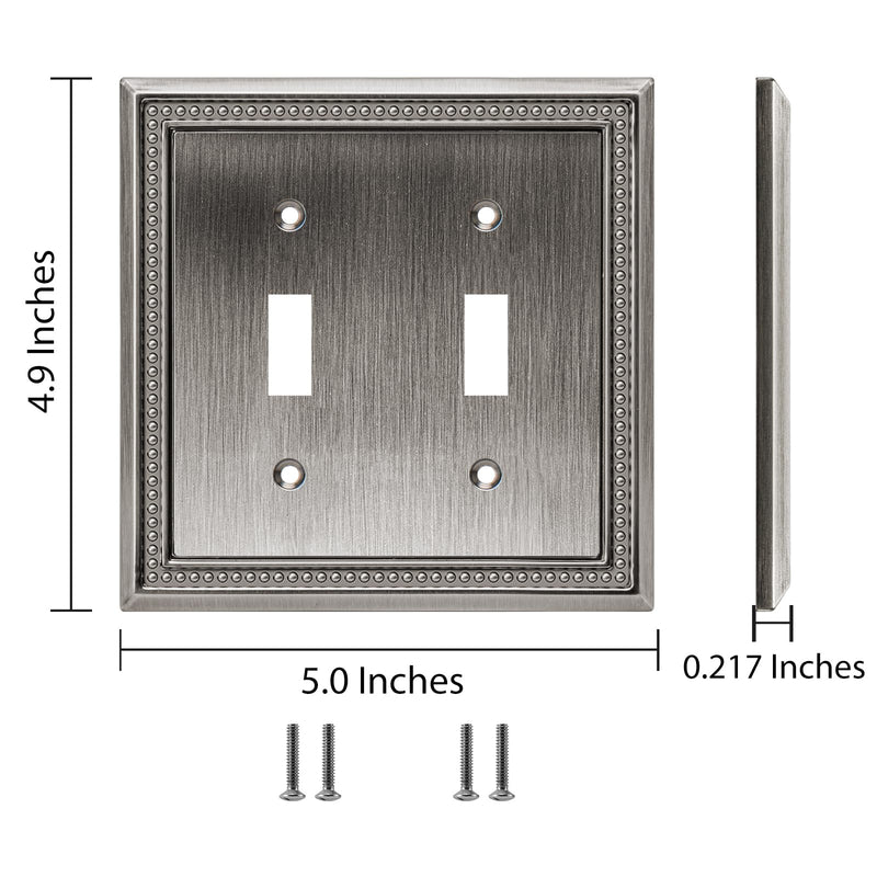 Henne Bery Sunken Pearls Decorative Wall Plate Switch Plate Outlet Cover (Double Toggle, Heirloom Silver) Double Toggle