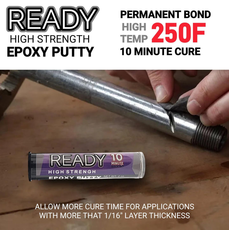 Ready High Strength Epoxy Putty, 10 Minute Quick Set, High Temperature, Metal, Glass, Wood, Plastic, Ceramic, Stone, Tile, Concrete