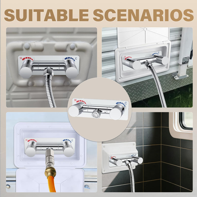 4" All Metal RV Shower Faucet Replacement, Leak-Proof Design with Easy Control Knob, Camper Shower Faucet Heavy-Duty RV Shower Diverter Valve for Indoor and Outdoor Use - Polished Chrome