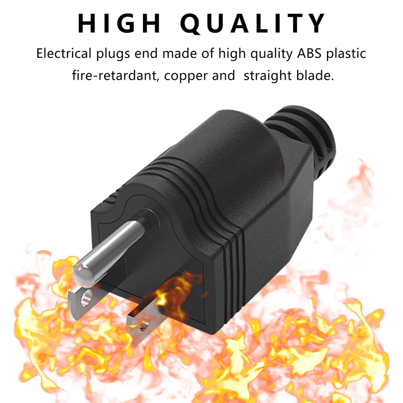 Replacement Plug 3 Prong,NEMA 5-15P Power Adapter Replacement Plug, Straight Blade Connector for Grounding Plug,Neutral Ground Bonding Plug,3-Pin 15A 125V Wire Plug,(4Pcs, Black) Male 4Pcs,Black