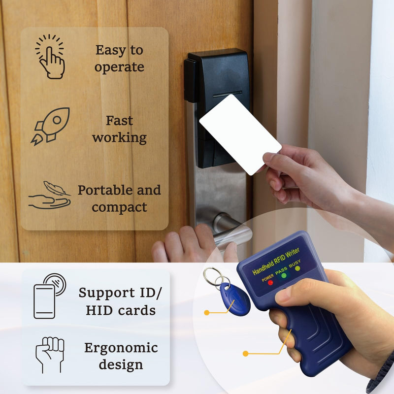 Blue Portable Handheld Copier, 125KHz Handheld RFID Copier + 5 writable Cards