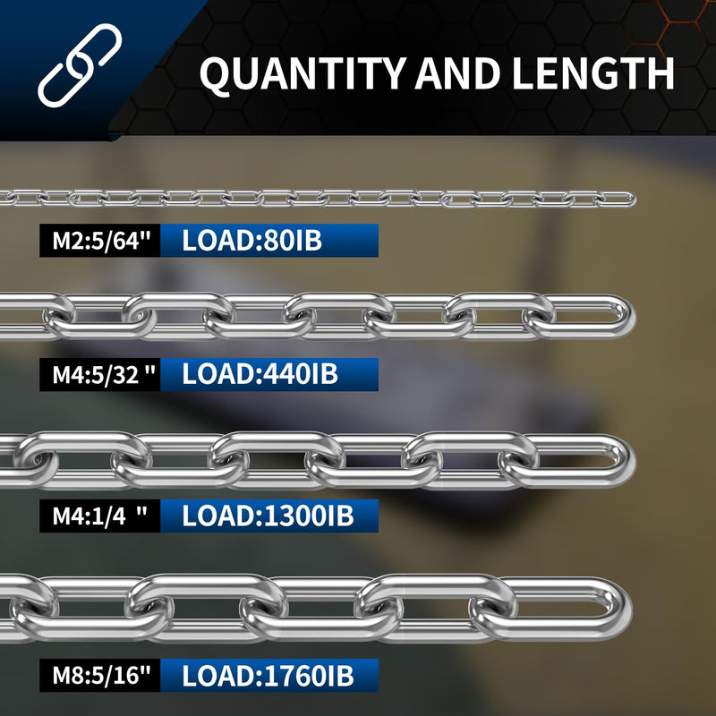 Stainless Steel Link Chain, 304 Stainless Steel Link Proof Coil Chain Heavy Duty Chains Hanging Safety Chain for Swing Plants Anti-Theft 5/64in-16.4ft - NewNest Australia