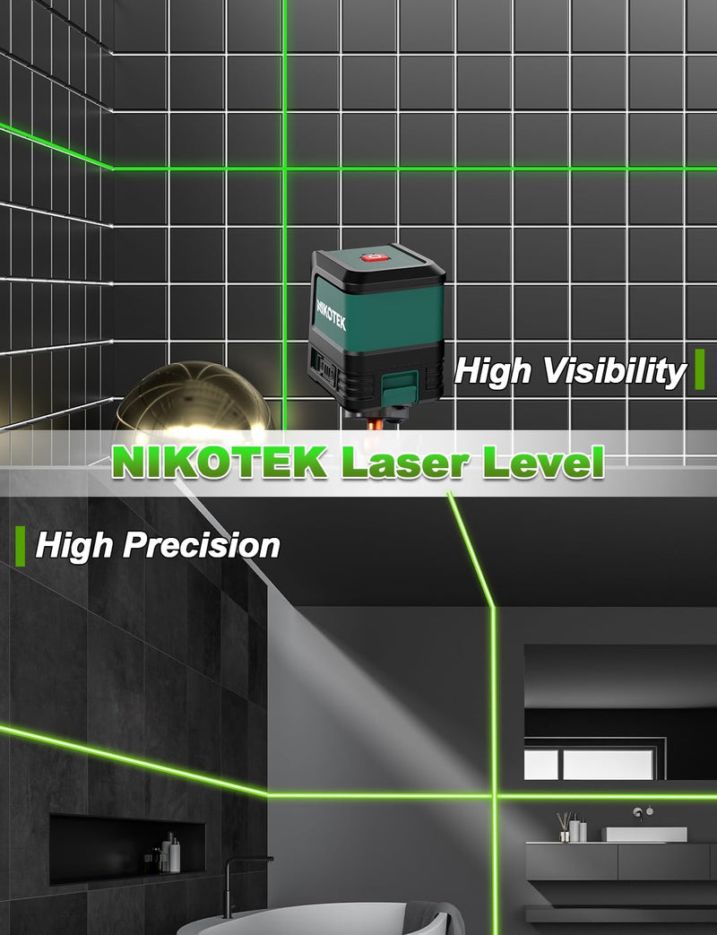 Laser Level, Self-leveling Green Line Laser With Horizontal and Vertical Lines for Construction and Picture Hanging, Battery Included