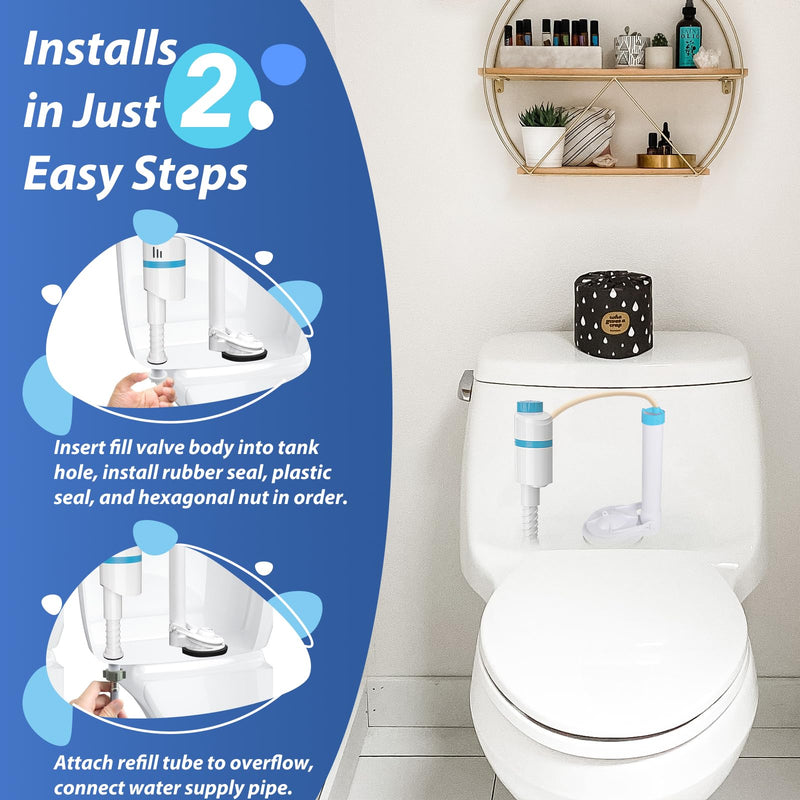 Upgrade Your Toilet with SAMODRA Silent Toilet Fill Valve, Water-Saving Flush Valve Replacement Kit - Installs in Minutes! White 1 Pack
