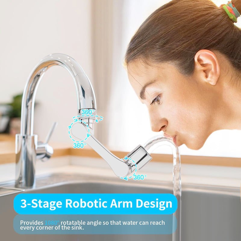 1080° Swivel Faucet Extender, Heavy Duty Rotating Sink Extension, Universal Swivel Multifunctional Robotic Arm, Rotating Splash Filter Extension Faucet Aerator for Kitchen Bathroom-2 Pcs 2 Pack