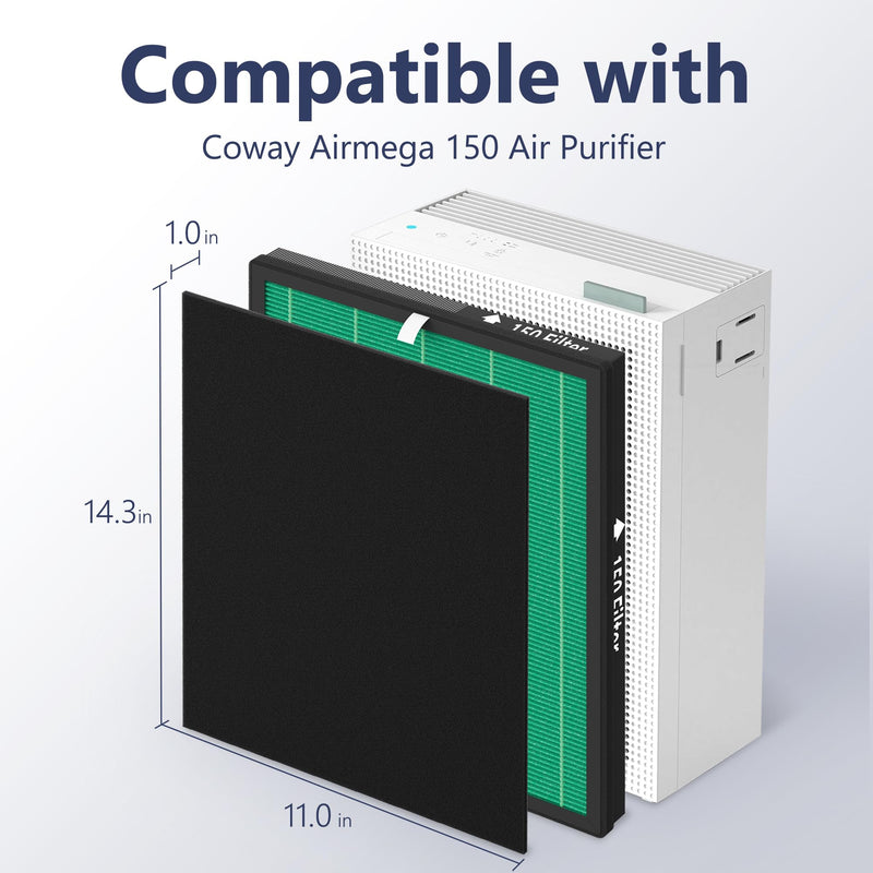 2 Packs 150 160 True HEPA Replacement Filter Set for Coway Airmega 150 160 150(K) 150(P) Air Cleaner Purifier with 8 Activated Carbon Filters, Part Number AP-1019C-FP 2 Packs