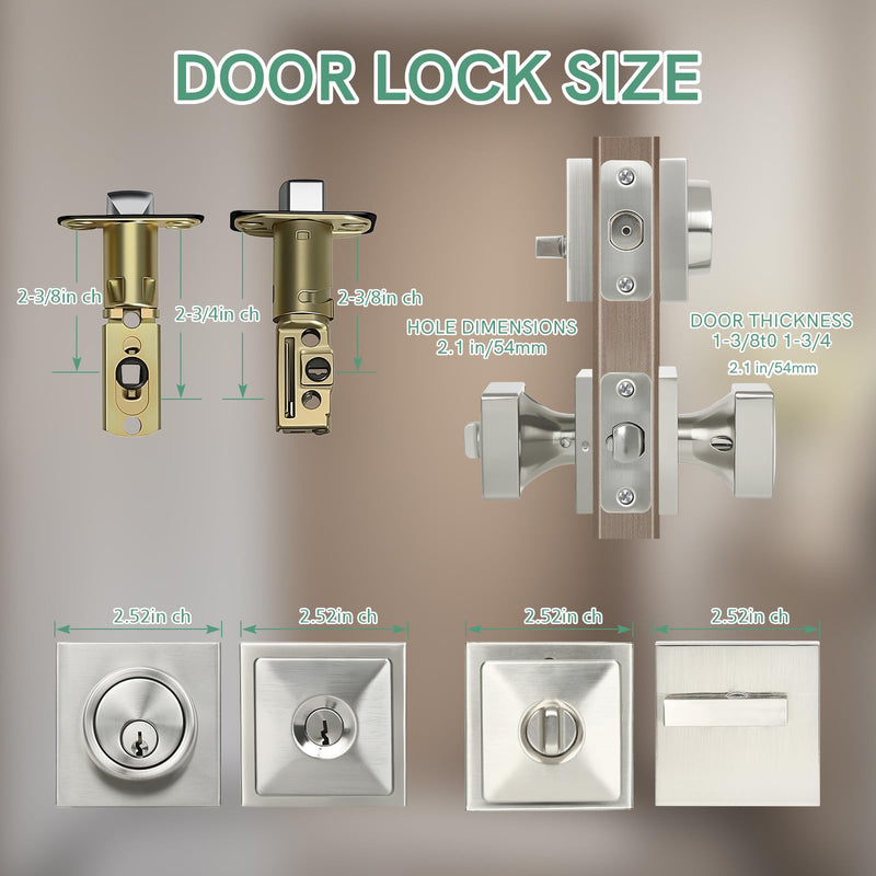 Square Door Knobs Exterior Door Lock Set with Deadbolt, Single Cylinder Deadbolt Door Locks with Keys, Keyed Alike (Satin Nickel,1PACK) Satin Nickel 1 Pack