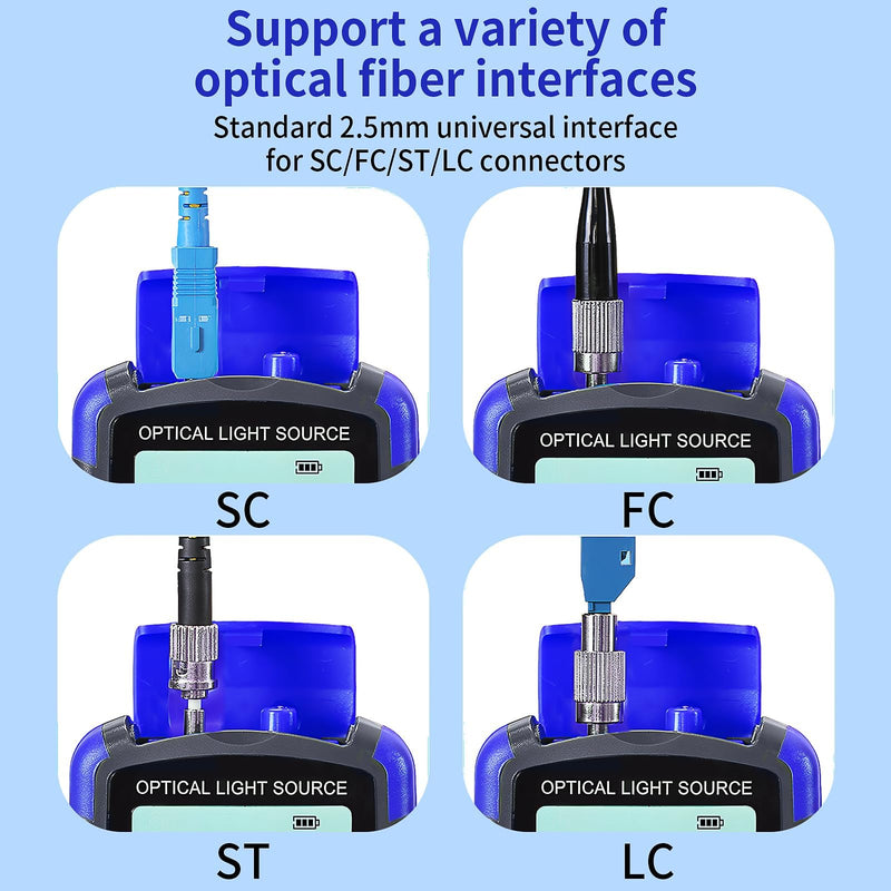 Rechargeable Fiber Optic Light Source A-MC1315 Fiber Optic stabilized Light Source RJ45 Network Testing Single-Mode Dual wavelength 1310 1550nm Suitable for SC/FC/ST/LC Interface with 1 FC-LC Adapter