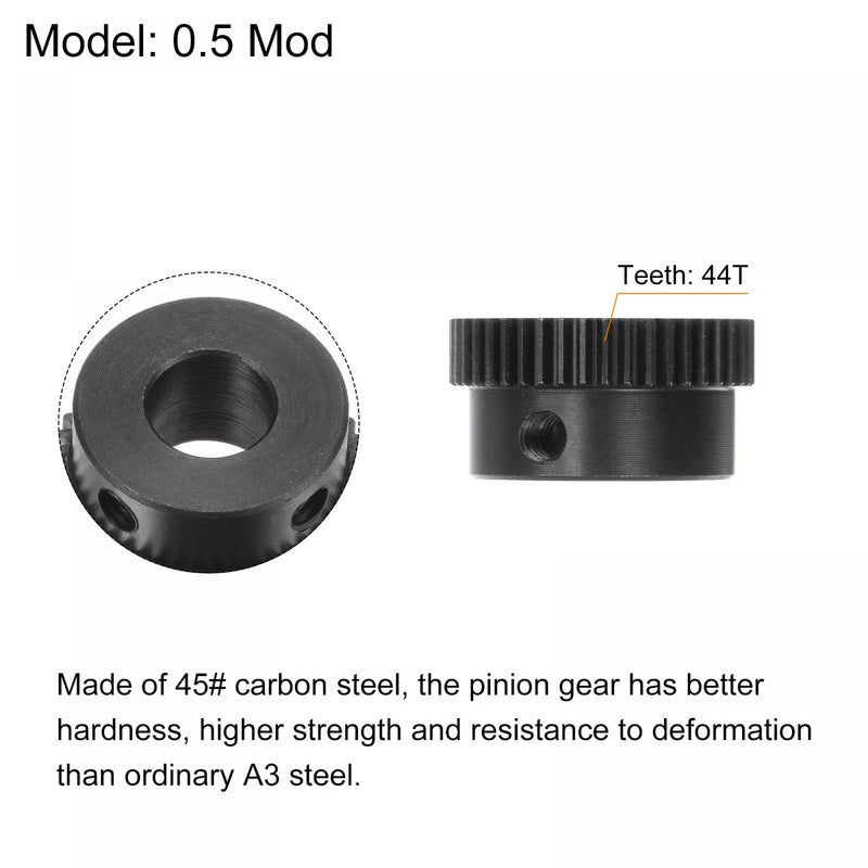 uxcell Pinion Gear Set, 45# Carbon Steel Motor Rack Spur Gear with Step Black, 0.5 Mod 44T 8mm Bore 23mm Outer Dia, M4 Set Screws Included