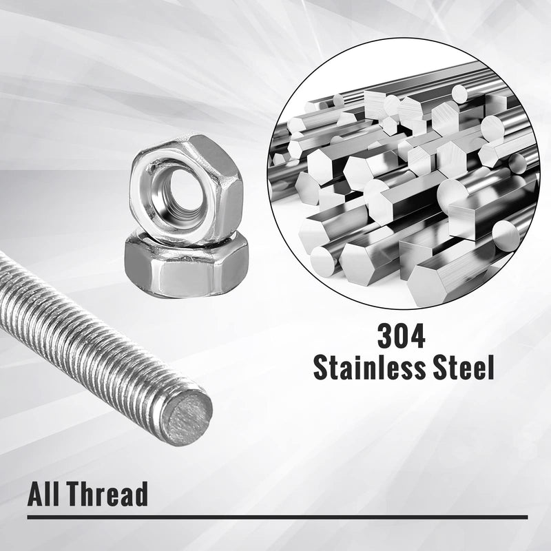 LEIFIDE 8/32 Inch 4mm Threaded Rod with Hex Nuts 4mm Stainless Steel Threads Studs Rods Stainless Steel Fully Threaded Hex Nuts for Beaded Garden Stake Rods(24 Pcs,8 Inch) 8 Inch 24