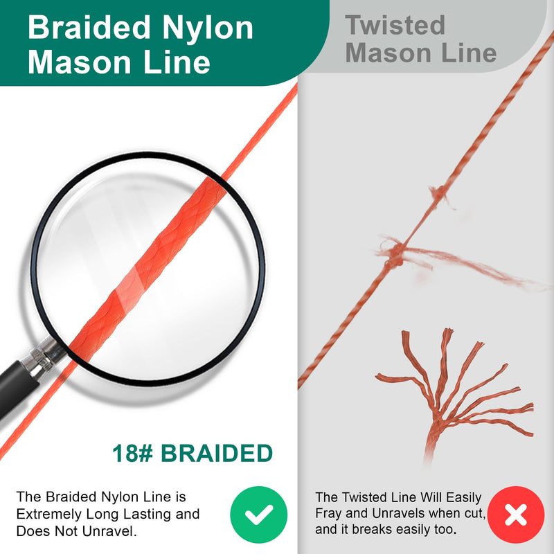 2 Pack Mason Line with Handle, Twisted 540 FT #18 Reloadable Line Reel with 10 Built in Levels, Braided Nylon Construction String Line for Gardening, Masonry Tools, String Level or Kite Twine String