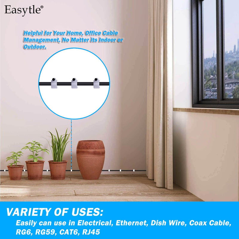 Cable Wire Clips 4mm 6mm 8mm 10mm (Pack of 200) Cable Management RG6 RG59 CAT5 CAT6 RJ45 Electrical Ethernet Dish TV Speaker Wire Cord Tie Holder Single Coaxial Nail Clamps 200 Pcs