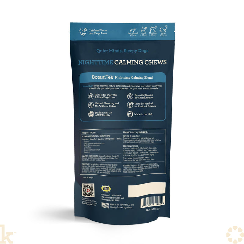 Kradle Nighttime Calming Chews for Dogs - Sleep and Relaxation Support - Melatonin L-Theanine Chamomile Ashwagandha - Calming Supplement for Bedtime and Stress - Chicken Flavor - 90 Chews
