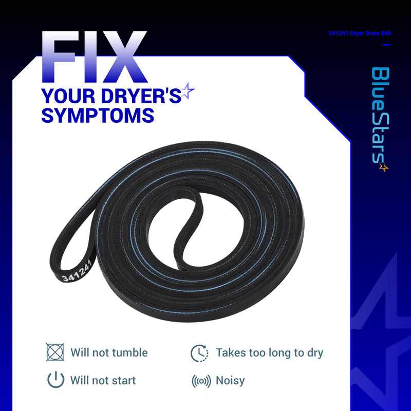 BlueStars 341241 Dryer Drum Belt - Compatible with Whirlpool Kenmore Roper Amana Dryers - Replaces 8066065 AP2946843 W10127457 PS346995 14210003 31531589 31001026 3394651 529597 WED4815EW1 NED4655EW1 Pack of 1