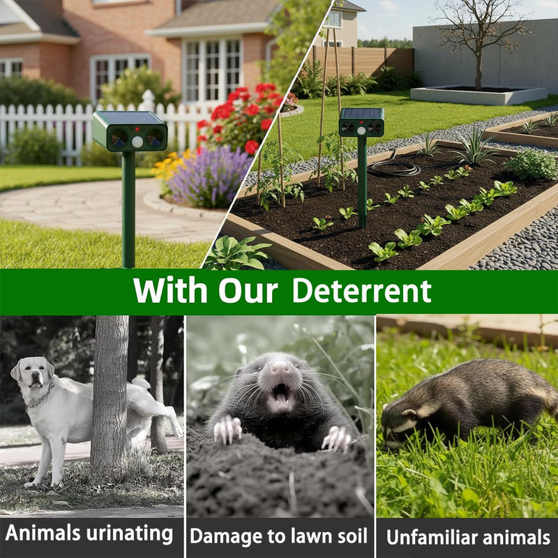Upgraded Solar Ultrasonic Animal Deterrent, Deer Repellent Devices Waterproof, Cat Repellent Outdoor with Motion Detection Anti Barking Device, Animal Repeller for Yard
