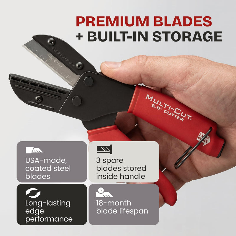 Ronan Multi-Cut Industrial Cutter – Heavy-Duty Blade for Plastic, Rubber, Wood, Leather & More – Replaceable Blades, Safety Lock, Ergonomic Grip, 3 Extra Blades Included