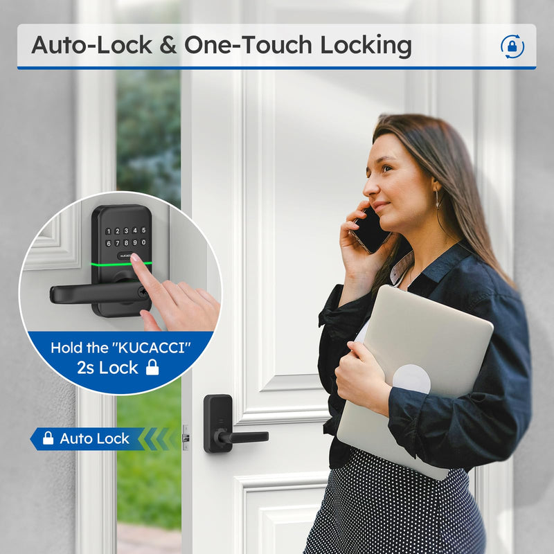 Smart Door Handle Lock with Keypad: Kucacci Keyless Entry Digital Knob for Front Door - Electronic Smart Lock with Keypad - Exterior Code Door Knob - Easy Installation