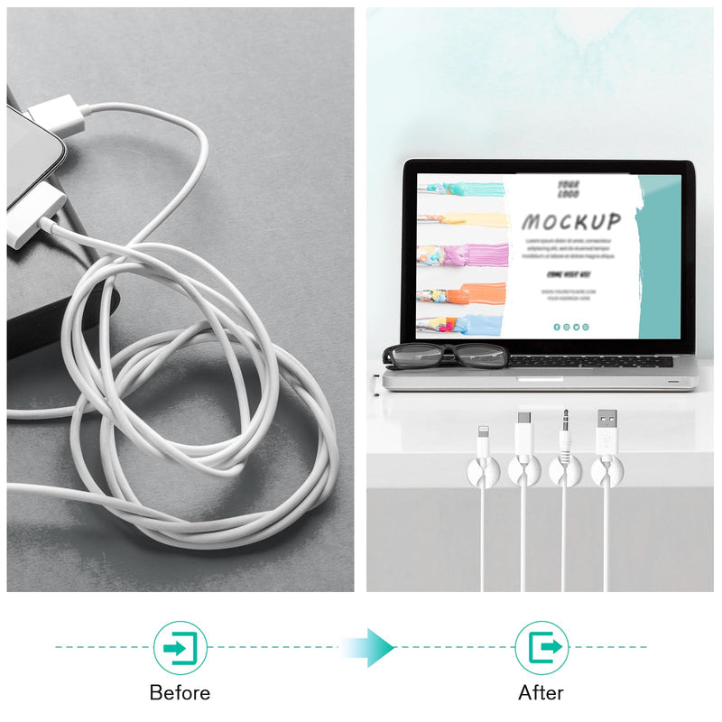 12 Pack Cable Clips, Znben Wire Organizer Holder Adhesive Cord Management Charger Wire Holder Clips for Desk, Home, Office, Car, Cubicle, Nightstand White Small