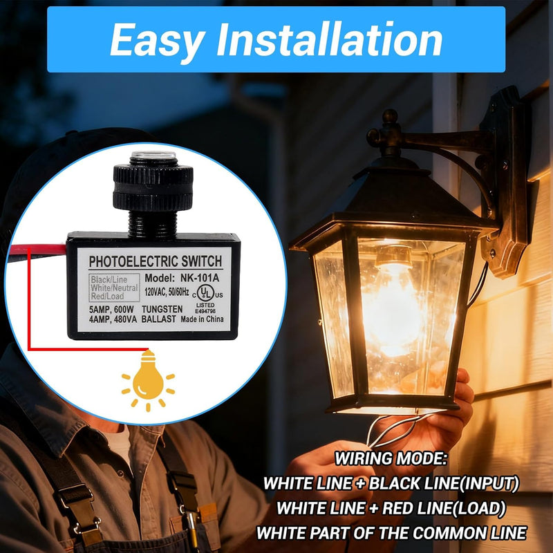 4PCS Photocell Light Control Sensor 105V-130V AC, Dusk to Dawn Auto On/Off Photoelectric Switch, Outdoor Waterproof Photocell Sensor for Outdoor Lighting, 50/60Hz 4pcs