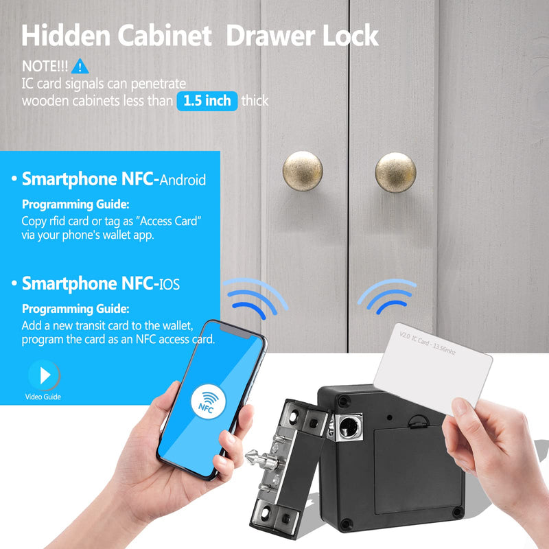 CODACE RFID Cabinet Lock, Smart NFC Electronic Locks for Wooden Cabinet Cupboard Pantry Drawer-2Pack 2