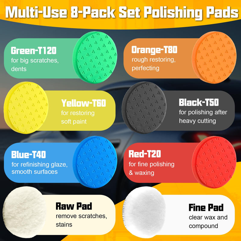 7.5 Inch Buffing Pads, 8 Pcs Polishing Pad, Car Compound Buffing Sponge Pads and Woolen Pads Cutting Polishing Pad Kit for Car Buffer Polisher Compounding, Polishing & Waxing 7.5 - Inch