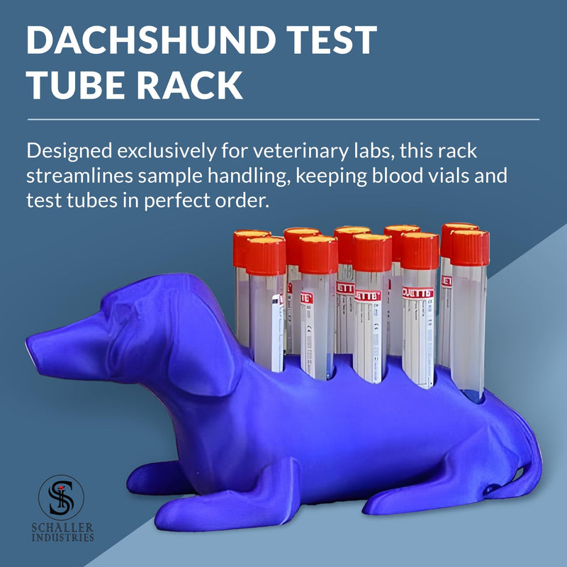 S I Schaller Industries Dachshund Test Tube Holder, 13mm - Veterinary Blood Test Tube Rack, Holds 10 Vials, Compact Fun Design Organizer for Veterinary and Research Lab Use - Royal Blue 13mm Tubes