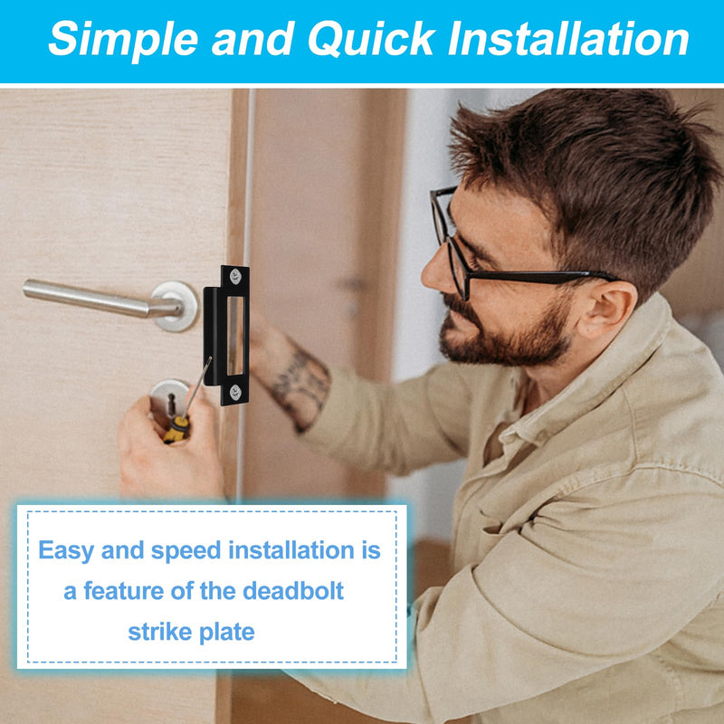 3Pcs 4-7/8" Universal Door Strike Plate Replacement Stainless Steel Plated Lock Strike Plate T Strike Deadbolt Strike Plate Door Backplate Iron Matte Black Finish for Use(Large Hole)