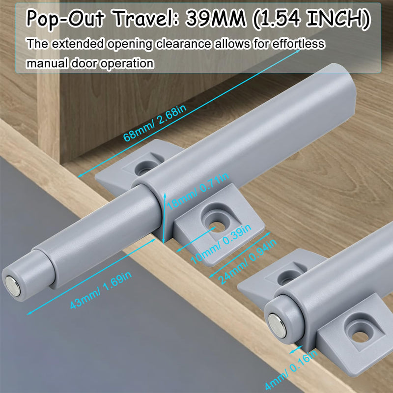 Push To Open Door Latch Cabinet Hardware CBRIVE Magnetic Push Latch & Lock for Hidden Framed & Frameless Kitchen Door Magnet Touch Release Drawer Opener Strong Spring Slim Tip-On Closure (Gray, 8Pack) 8 Pack Gray