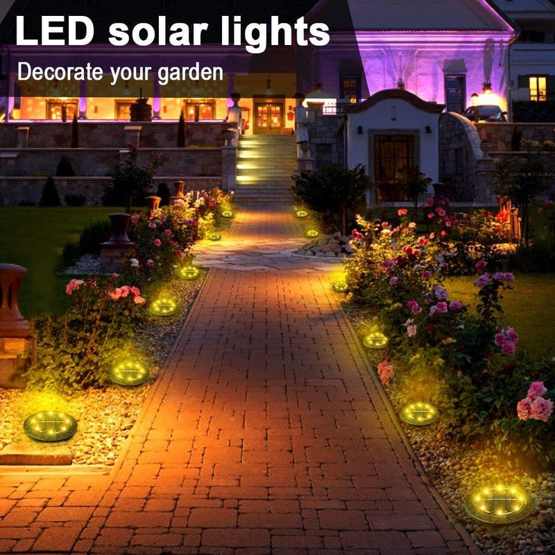Solar Powered Ground lights 12 Pack,Waterproof LED Solar Lights Outdoor Solar Disk Lights Decorative,Solar Garden Lights for Landscape Pathway Patio Yard Walkway Path Lawn Driveway Lighting Warm White Black