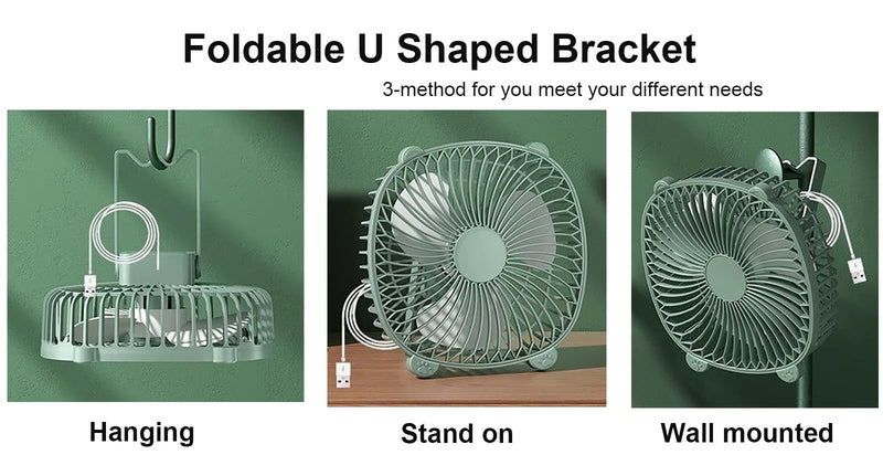 USB Wired Desk Fan, 7 Inches Small Quiet Cooler, Hanging/Wall-Mounted/Stand Table Cooling Fans for Home Office Kitchen Car Use (Green) Green
